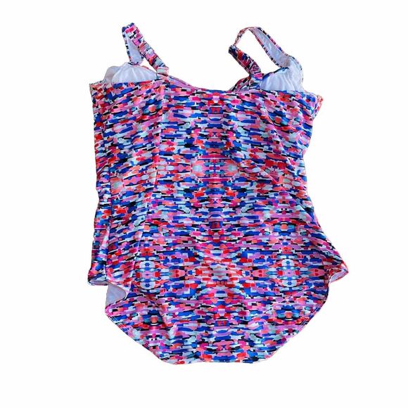Beach Party One Piece Swimsuit Ladies Swim Suit Pink & Blue Multi US Plus 24 - Picture 3 of 6